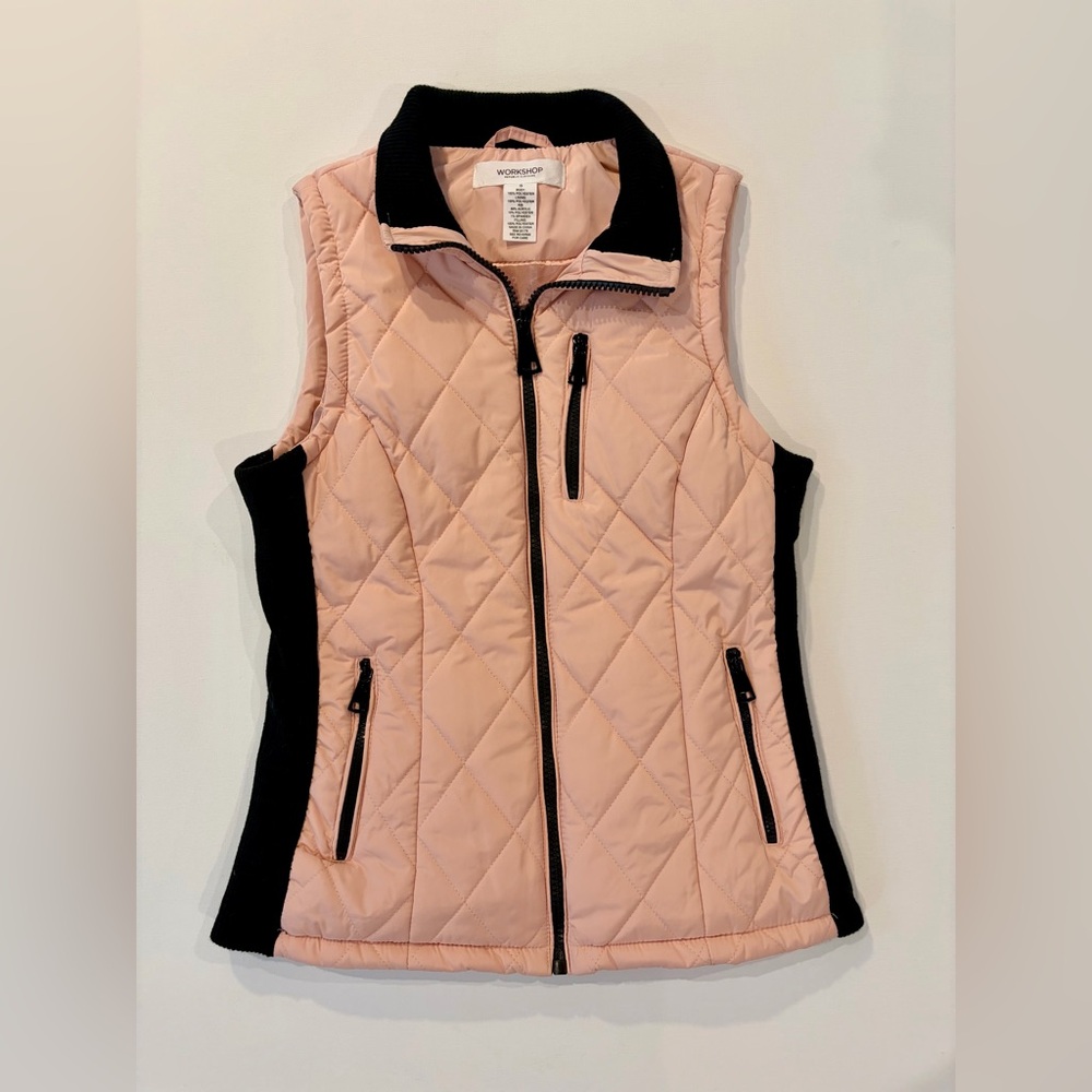 Workshop Republic Clothing Diamond Quilted Light Pink and Black Quilted Vest